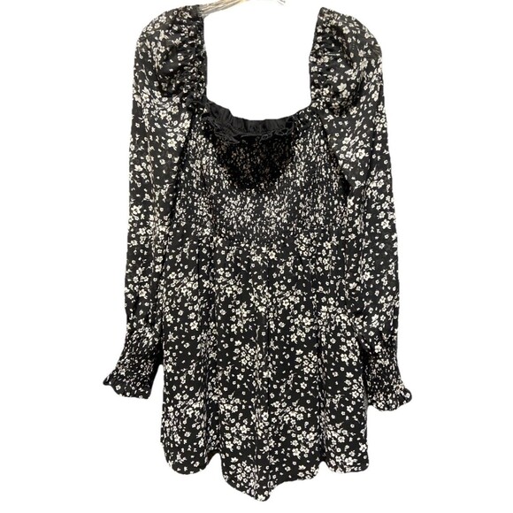 Forever 21 Black Daisy Smocked Long Sleeve Square-Neck Mini Dress – Size M - Picture 3 of 9